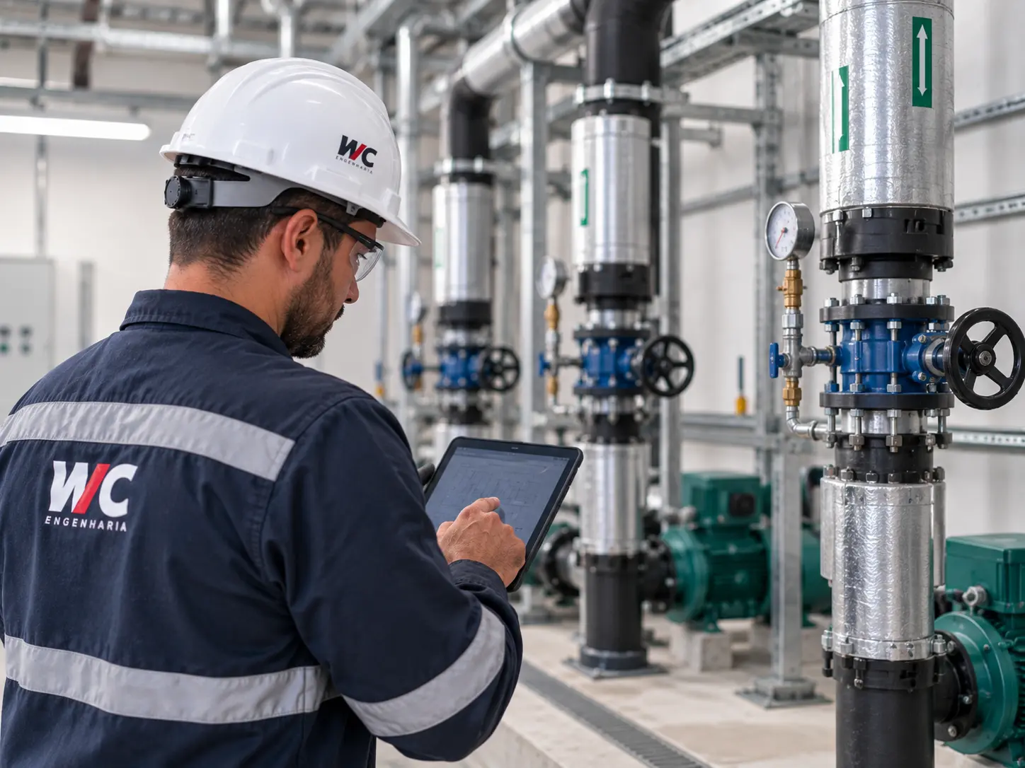 Técnico da WC monitorando sistema hidráulico