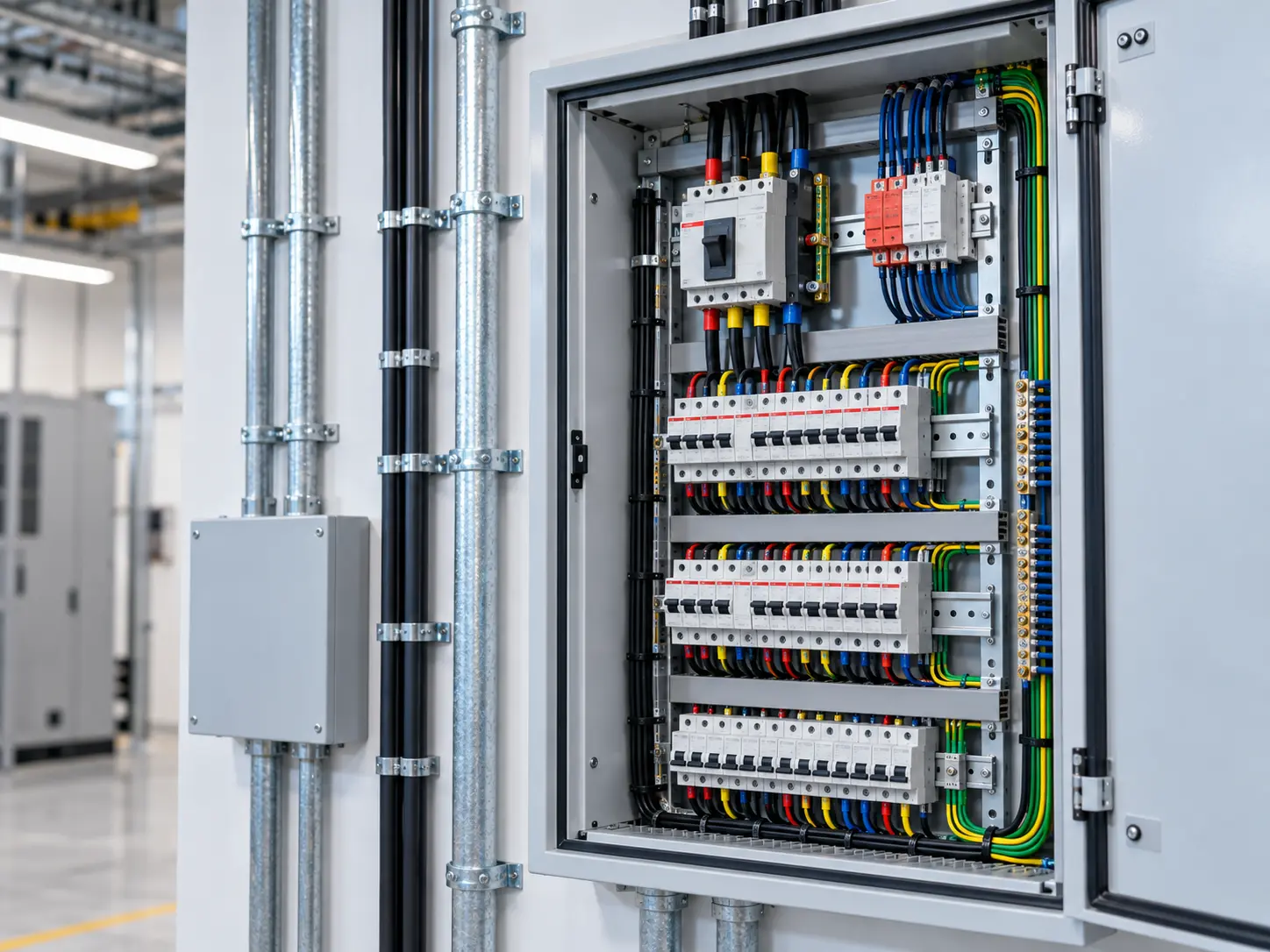 Quadro de distribuição elétrica organizado e identificado